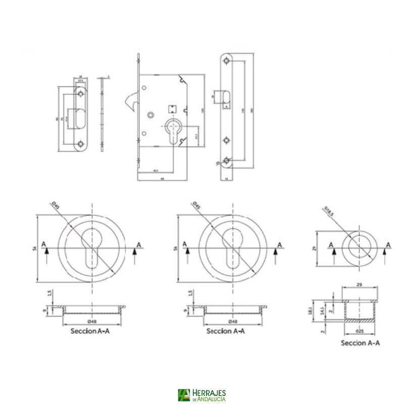 Kit cierre corredera F16 50mm cuero INTHER | Herrajes de Andalucía