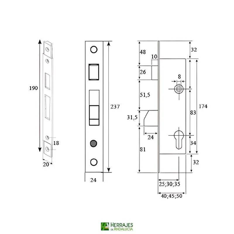 Cerradura 7797 basculante 25mm inox | Herrajes Andalucía