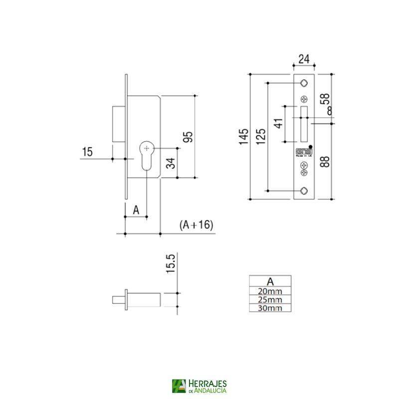 Cerradura Embutir 9791 Punto 25 mm | Herrajes de Andalucía
