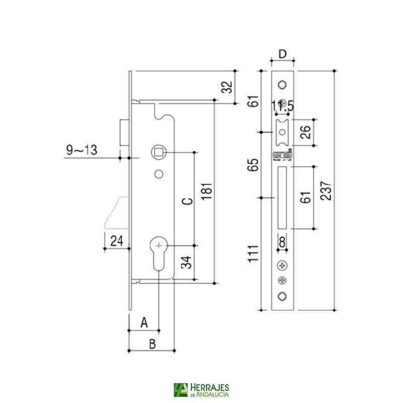 Cerradura Embutir 7797 Rodillo 30 mm | Herrajes de Andalucía