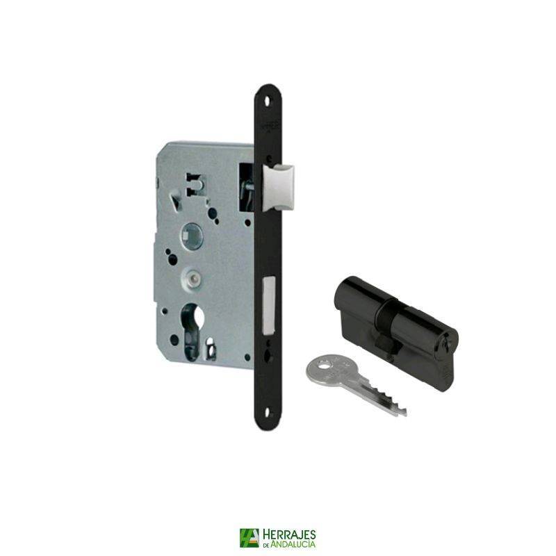 Cerradura U10P 40mm negra con cilindro | Herrajes de Andalucía