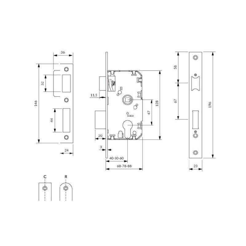 Cerradura U10P 40mm negra con cilindro | Herrajes de Andalucía