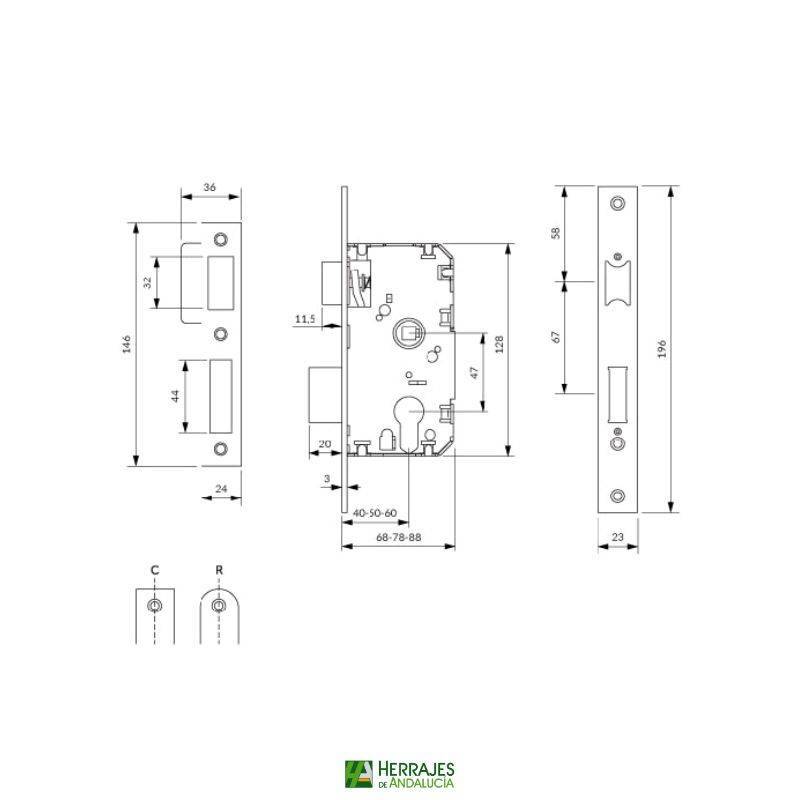 Cerradura U10P 50mm níquel con cilindro | Herrajes de Andalucía