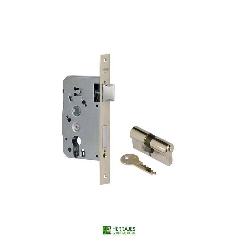 Cerradura U10P 50mm níquel con cilindro | Herrajes de Andalucía