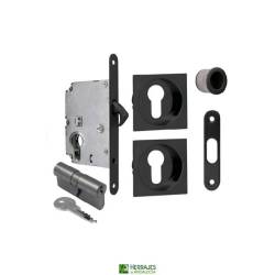 Kit cerradura corredera F16 negro | Herrajes de Andalucía
