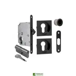 Kit cerradura corredera F16 negro | Herrajes de Andalucía