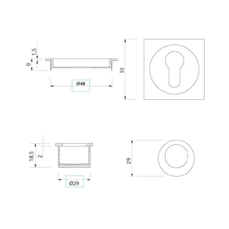 Kit cerradura corredera F16 negro | Herrajes de Andalucía