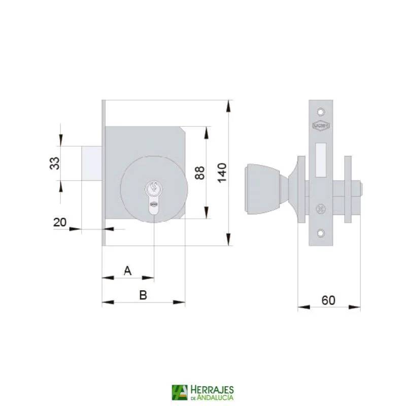 Cerradura UCEM 5300P pomo 60mm puerta acceso | Herrajes Andalucía