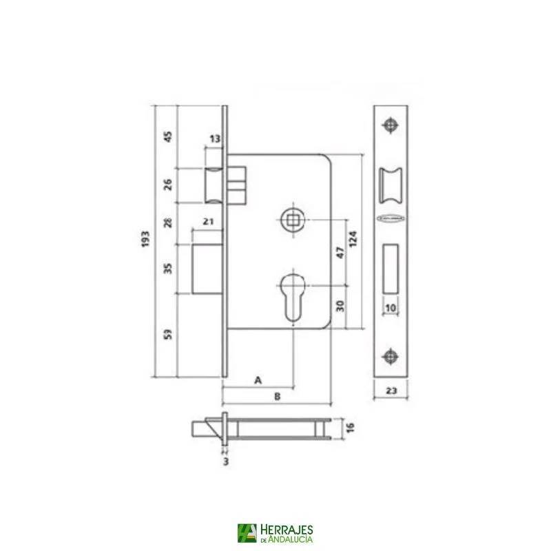 Cerradura embutir 3100 latonada 50mm europerfil | Herrajes de Andalucía