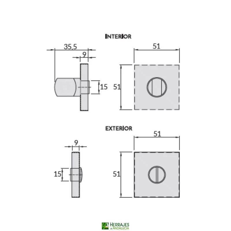 Muletilla puerta baño níquel 51x51 | Herrajes Andalucía