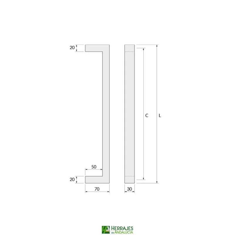 Manillón diseño 3020 inox 304 negro PVD puertas vidrio o madera