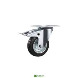 Rueda giratoria goma 125mm 145kg con freno | Herrajes de Andalucía