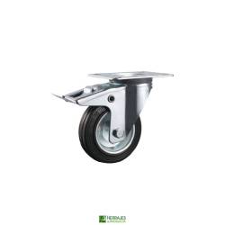 Rueda giratoria goma 100mm 105kg con freno | Herrajes de Andalucía