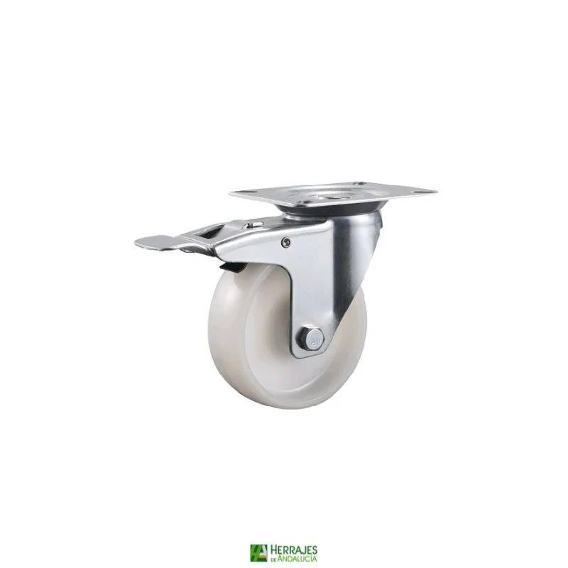 Rueda giratoria nylon 80mm 150kg con freno | Herrajes de Andalucía