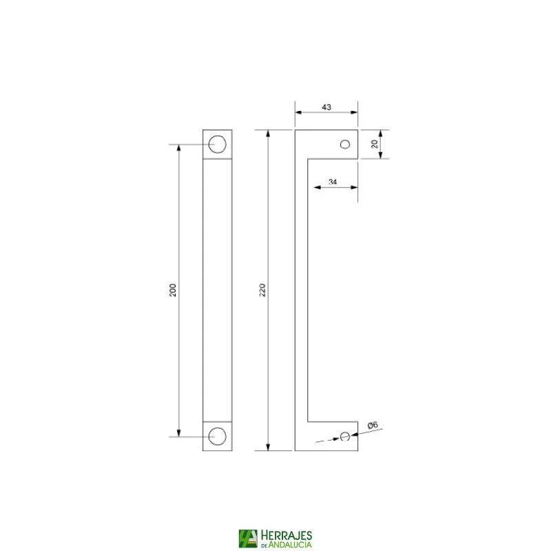 Manillón ikaron aluminio negro 220mm entre ejes 200mm| Herrajes de Andalucía
