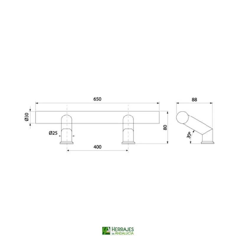 Manillón 1230 codo desplazado 650mm inoxidable | Herrajes de Andalucía