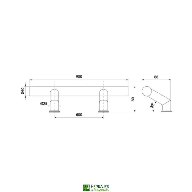 Manillón codo desplazado modelo 1230 900mm inox| Herrajes de Andalucía