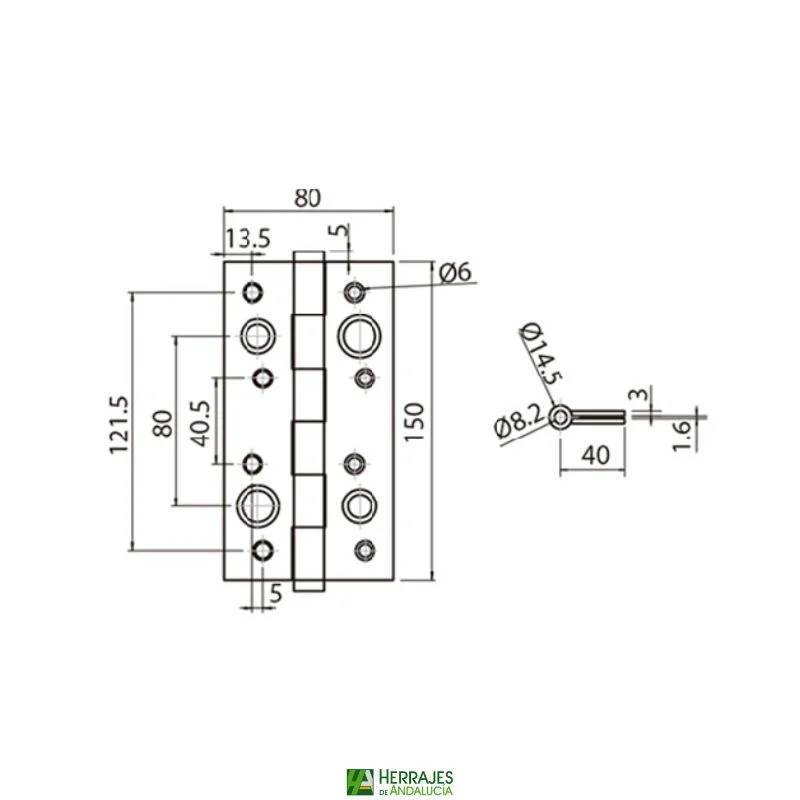 Bisagra seguridad 150x80mm negra | Herrajes de Andalucía