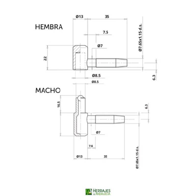 Pernio Anuba Ø13 negro 40kg | Herrajes de Andalucía