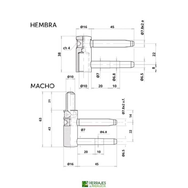 Pernio Anuba 605 hembra Ø11 negro | Herrajes de Andalucía