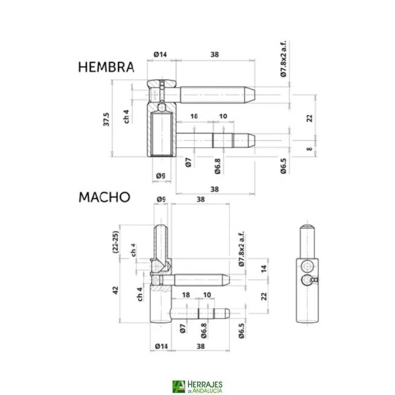 Pernio Anuba 495 hembra Ø14mm regulable plata | Herrajes Andalucía