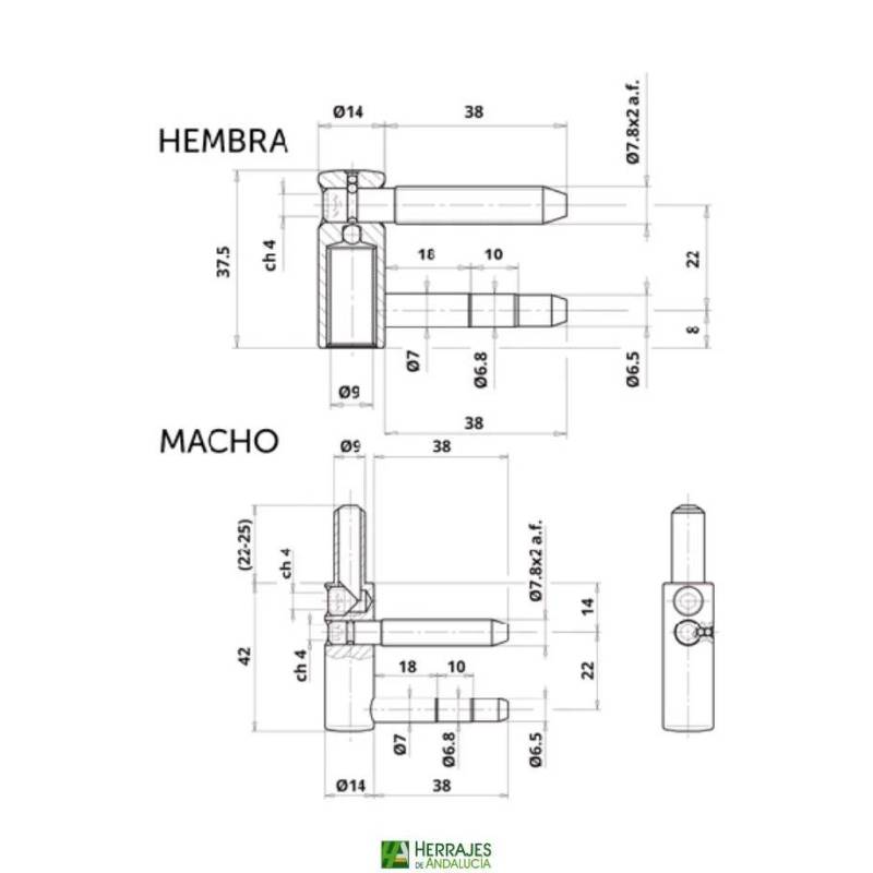 Pernio Anuba 495 macho Ø14 negro regulable | Herrajes Andalucía