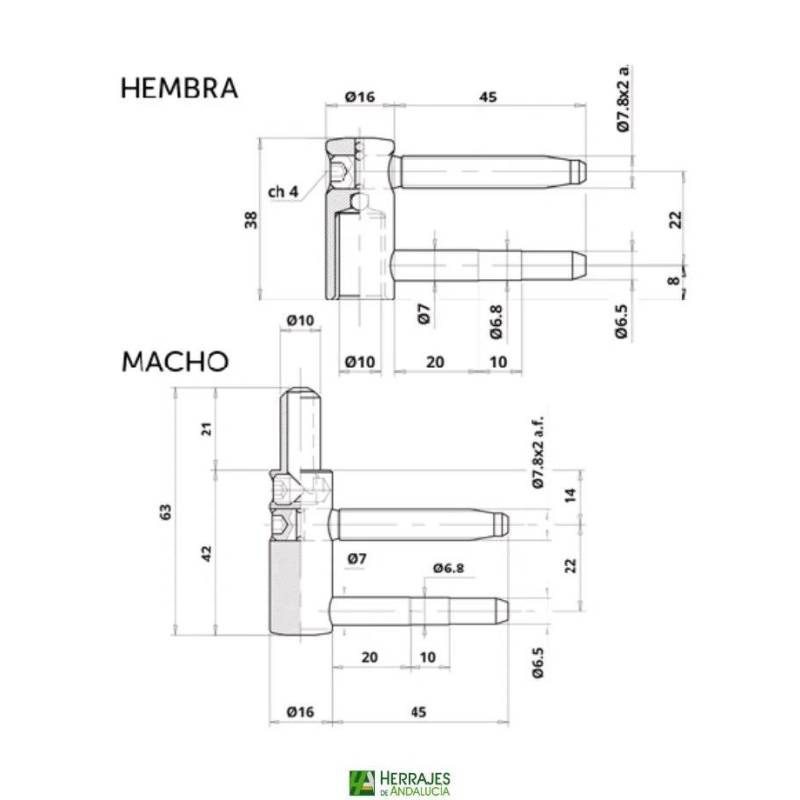 Pernio Anuba 495 macho Ø16 regulable negro | Herrajes Andalucía
