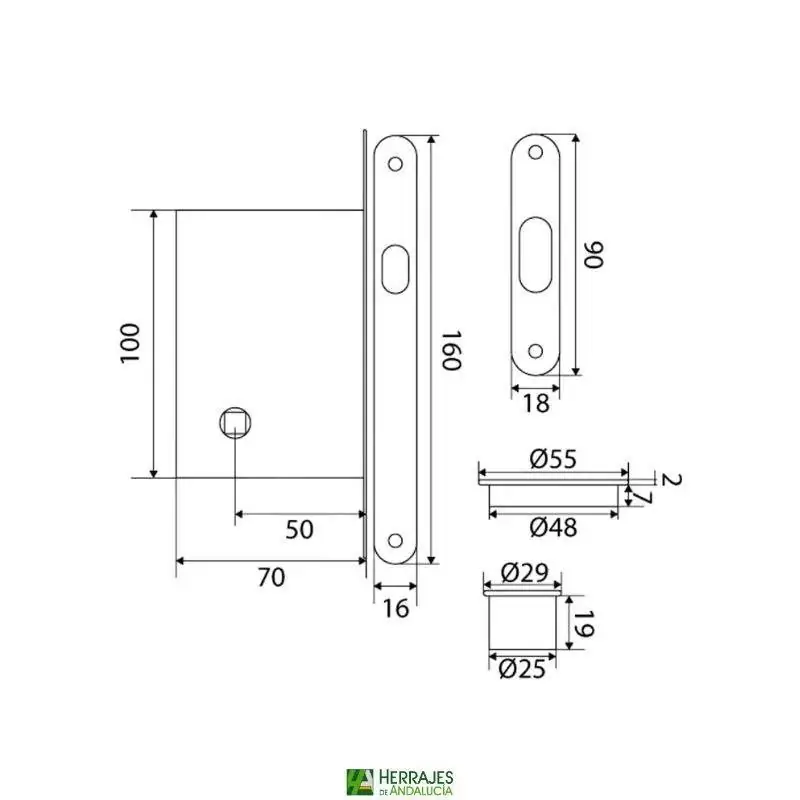 Kit cierre corredera F16 50mm | Herrajes de Andalucía