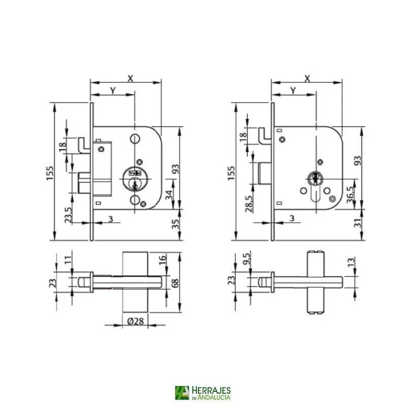Cerradura embutir Serie 49 70mm Latón | Herrajes de Andalucía