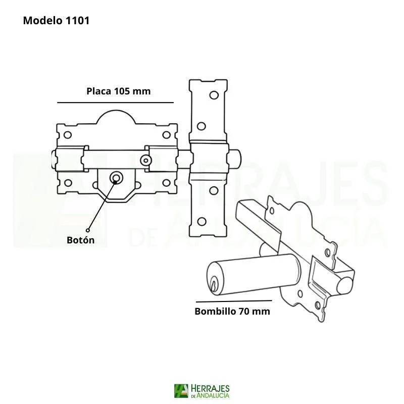 Cerrojo modelo 1101 R105mm cilindro 70mm |Herrajes de Andalucía