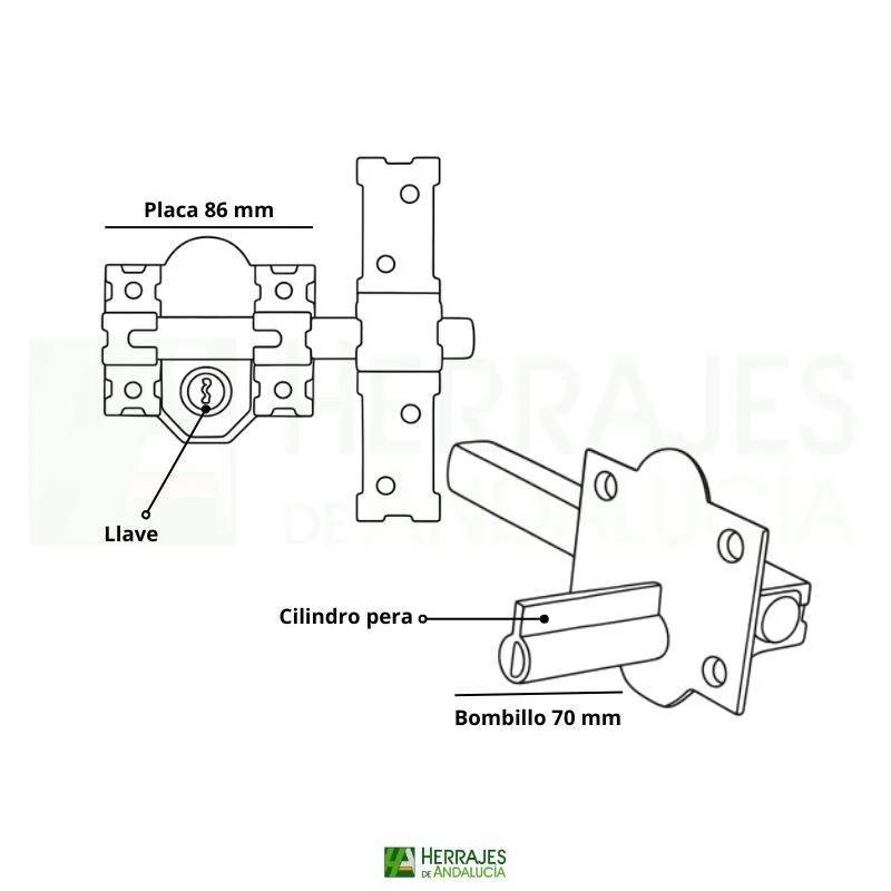Cerrojo seguridad 1301 L80mm acero pintado | Herrajes de Andalucía