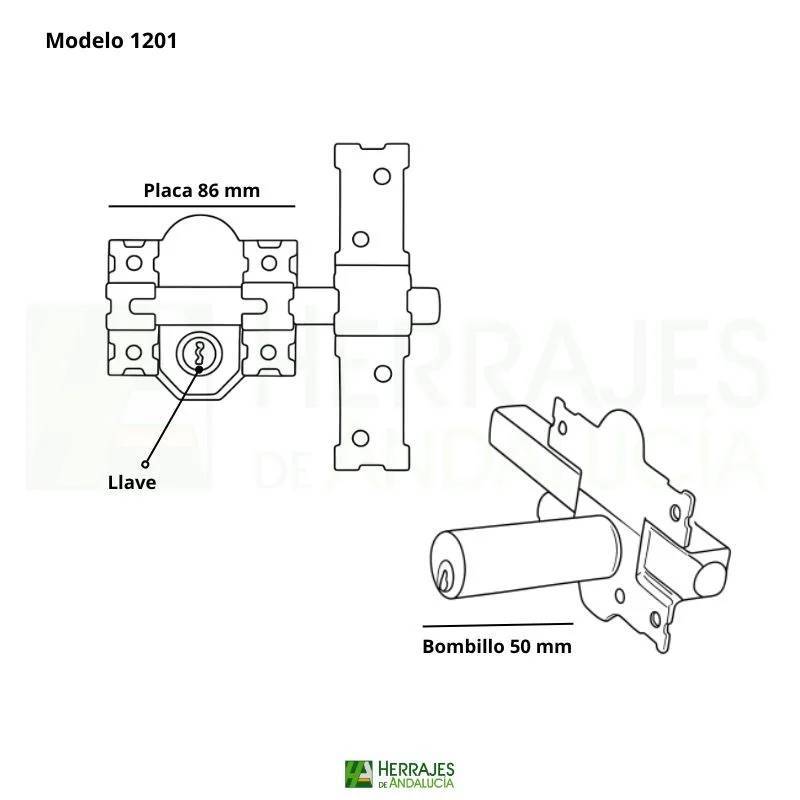 Cerrojo Modelo 1201-L80mm cilindro 50mm pintado | Herrajes de Andalucía