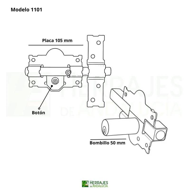 Cerrojo Modelo 1101-R105mm cilindro 50mm pintado | Herrajes de Andalucía