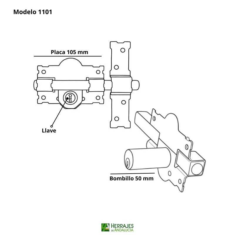 Cerrojo sobreponer 105mm bombillo 50mm|Herrajes de Andalucía