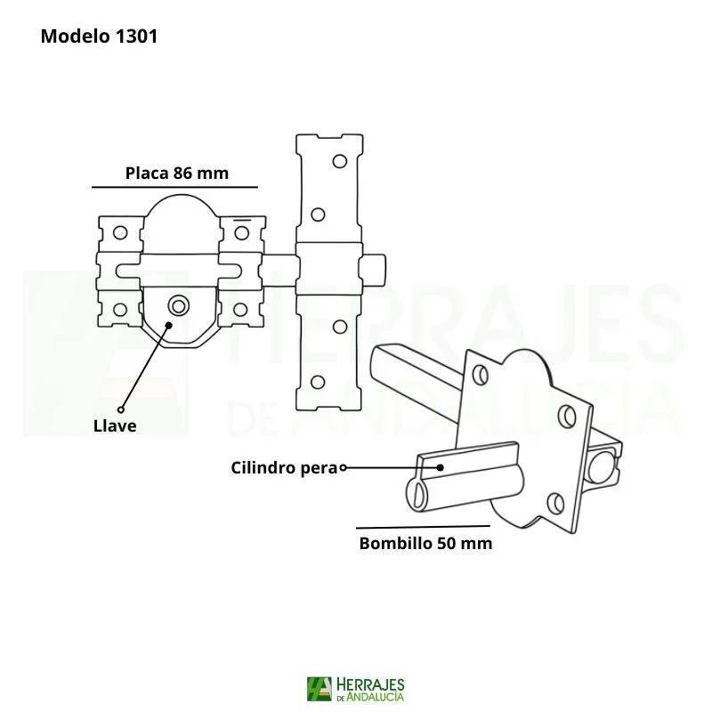 Cerrojo 1301-R80mm cilindro 50mm pintado | Herrajes de Andalucía