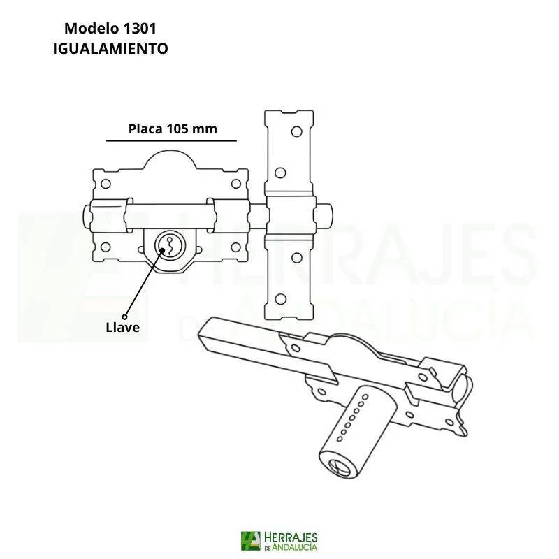 Cerrojo 1101-L105mm llave cilindro 50mm pintado | Herrajes de Andalucía