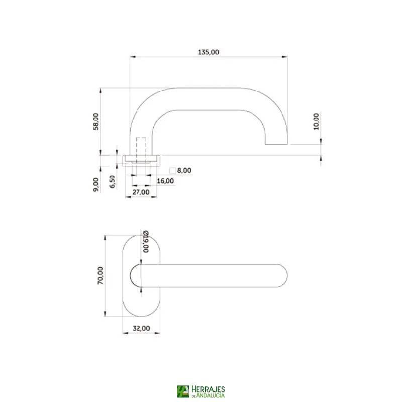 Manivela puerta Hades roeta oval acero inoxidable  | Herrajes de Andalucía