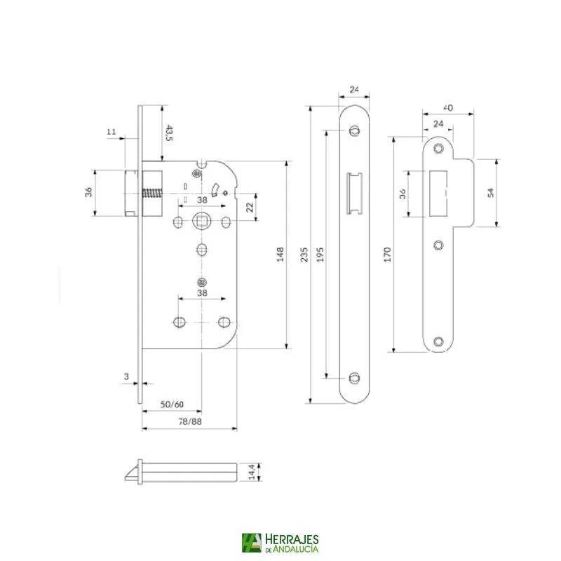 Cerradura Embutir 345 Mega Inox 50 mm | Puertas de Paso