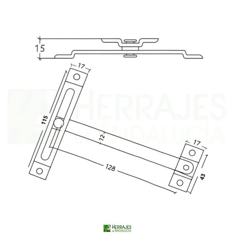 Bisagra Compás ventana 4555 color negra 128mm | Herrajes de Andalucía