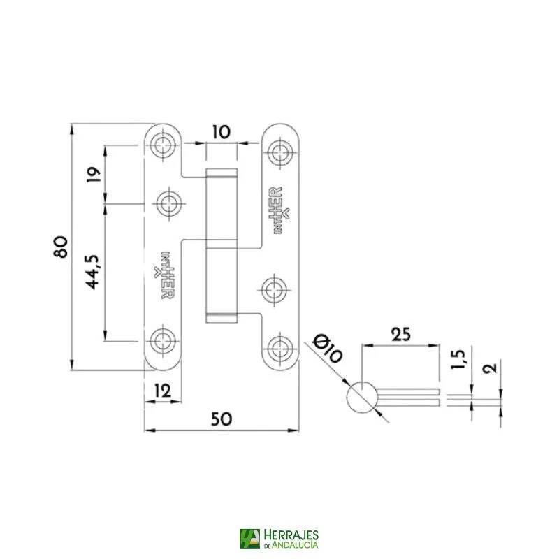 Pernio de acero inoxidable derecha 80mm | Herrajes de Andalucía