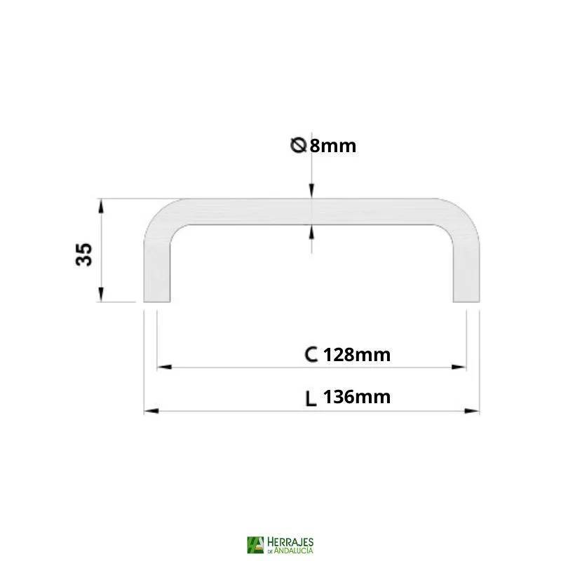 Tirador U para mueble acero Inoxidable 304 136mm | Herrajes de Andalucía