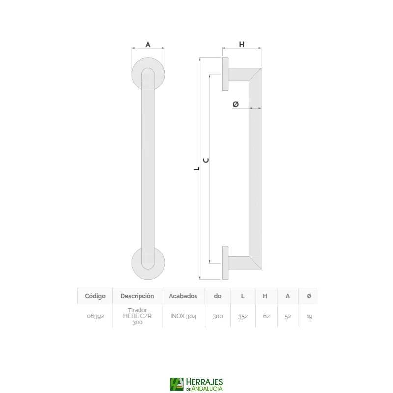 Manillón Hebe inoxidable 300mm | Herrajes de Andalucía