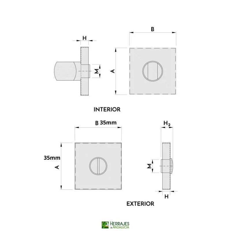 Condena cabina sanitaria 35x35mm acero inoxidable | Herrajes de Andalucía
