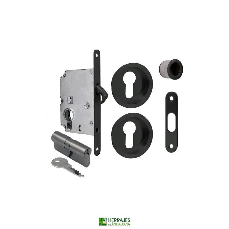 Kit Cierre Puerta Corredera Negro I5 | Herrajes de Andalucía