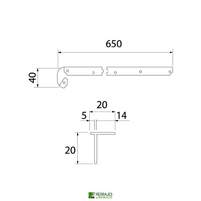 Ángulo Doble Encimera 650 mm | Herrajes de Andalucía