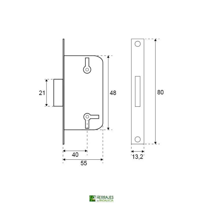 Cerradura Mueble 205 latón 40mm llave gorja | Herrajes de Andalucía