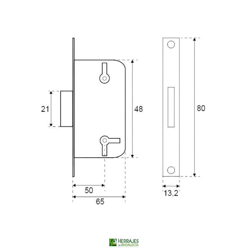 Cerradura Mueble 205 latón 50mm llave gorja | Herrajes de Andalucía