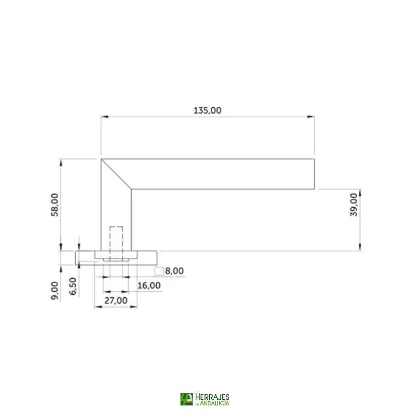 Juego Manivela con roseta Hebe Inther 135mm inoxidable | Herrajes de Andalucía
