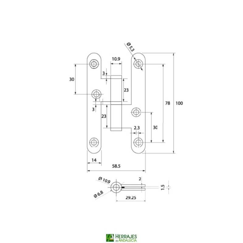 Pernio Modelo 305 sin remate derecha Inoxidable | Herrajes de Andalucía