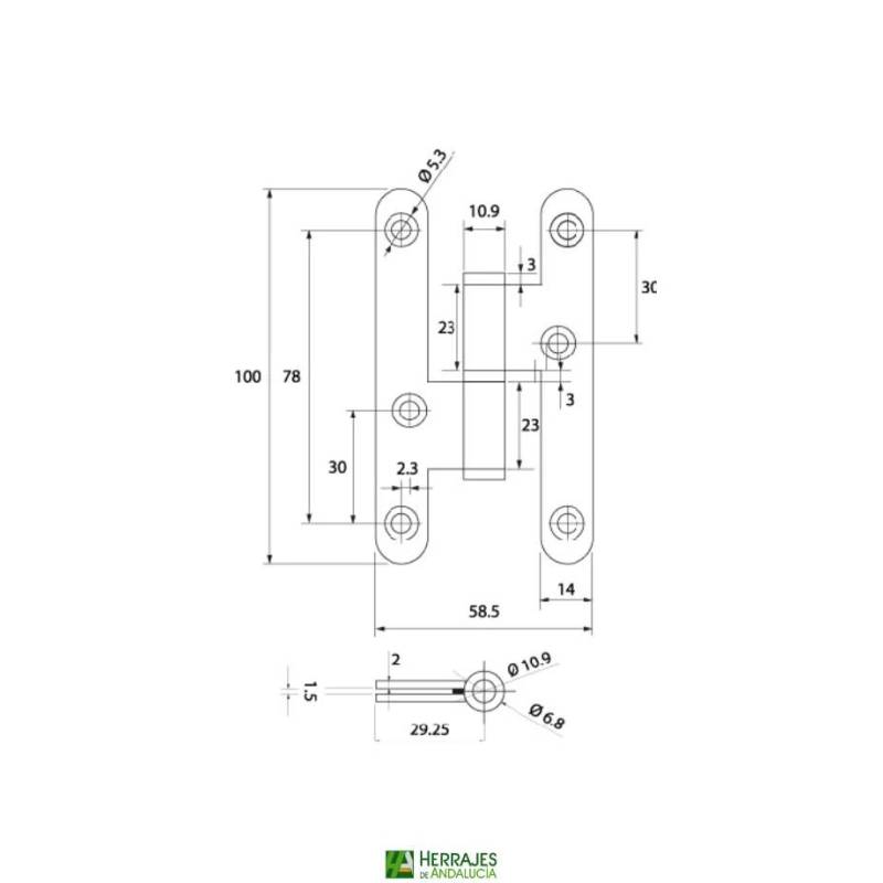 Pernio Modelo 305 sin remate izquierda Inoxidable | Herrajes de Andalucía